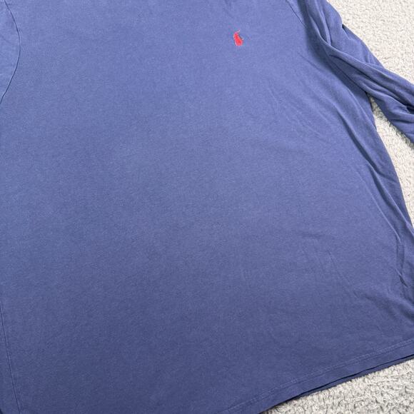 Polo Ralph Lauren Jersey Hooded T-Shirt Mens M Blue Red Long Sleeve Lightweight - Picture 4 of 9